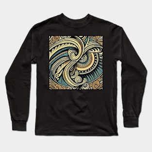 Maori pattern in black, yellow and teal Long Sleeve T-Shirt